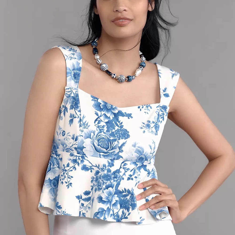 NWT Anthropologie - Maeve Square-Neck Peplum Tank Top